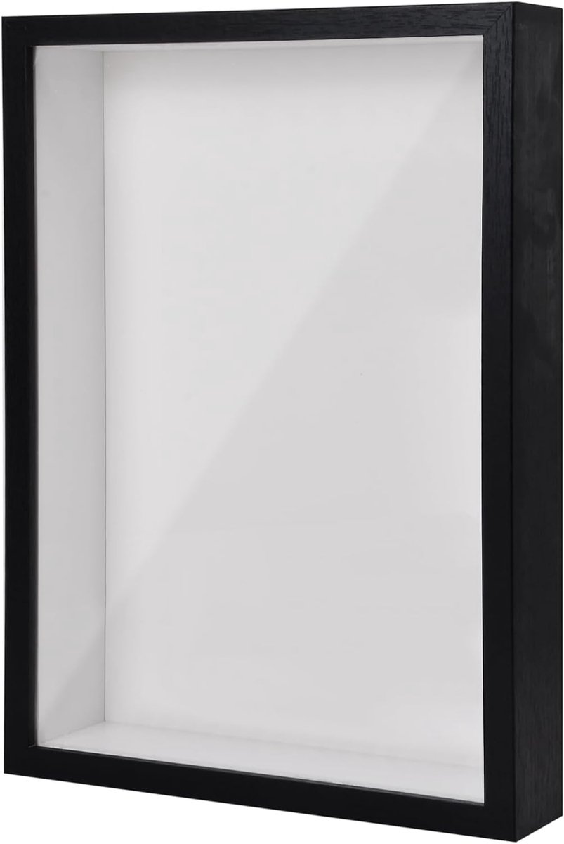 Famanu 3D houten fotolijst A4, zwarte displaydoos 22,7x31,4 cm, voor handwerk of medailles
