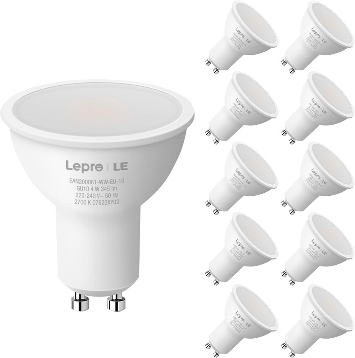 Energiezuinige GU10 LED-lampen 5W - 450 lumen - Warmwit 2700K - 10 Stuks