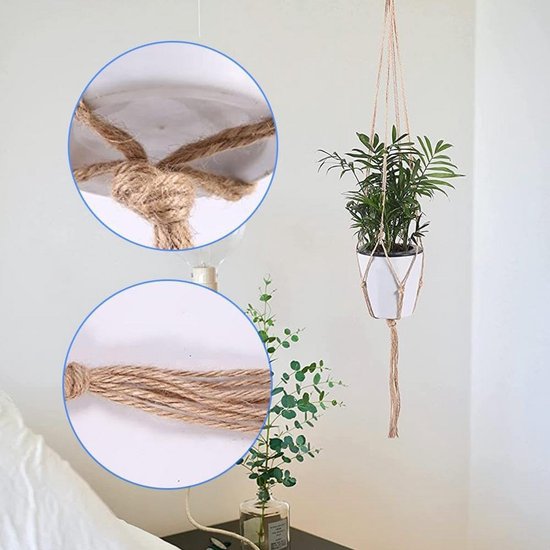 Macramé Bloemenhanger – Set Van 2, Bruin, Handgemaakt Van Katoen – Met Houten Kralen En Haken – Voor Binnen En Buiten