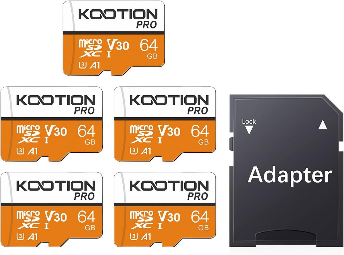 Micro SD-kaart 64 GB 5 stuks U3 geheugenkaart tot 100 MB/s met SD-adapter