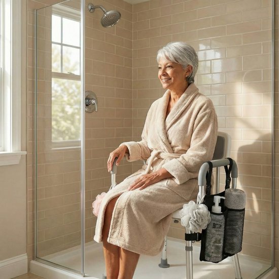 BY JRM® Douchestoel en Douchekruk met afneembare rugleuning en armleuning – 30 dagen uitproberen - anti slip – verstelbare hoogte - douchekrukje - Grijs