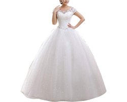 Dames trouwjurk met ronde hals en korte mouwen - elegante avondjurk