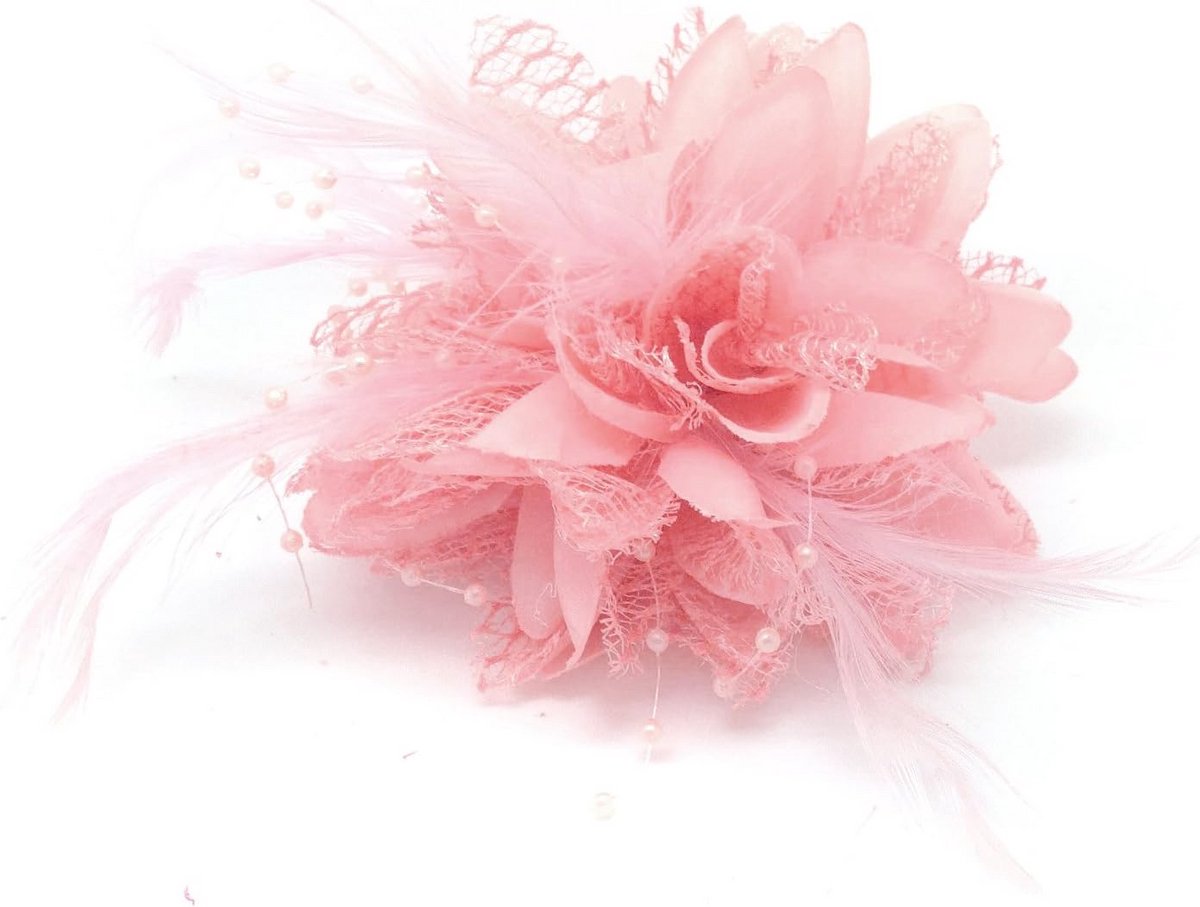 Bloem veer kraal Corsage haarclips fascinator haarband en pin (baby roze)