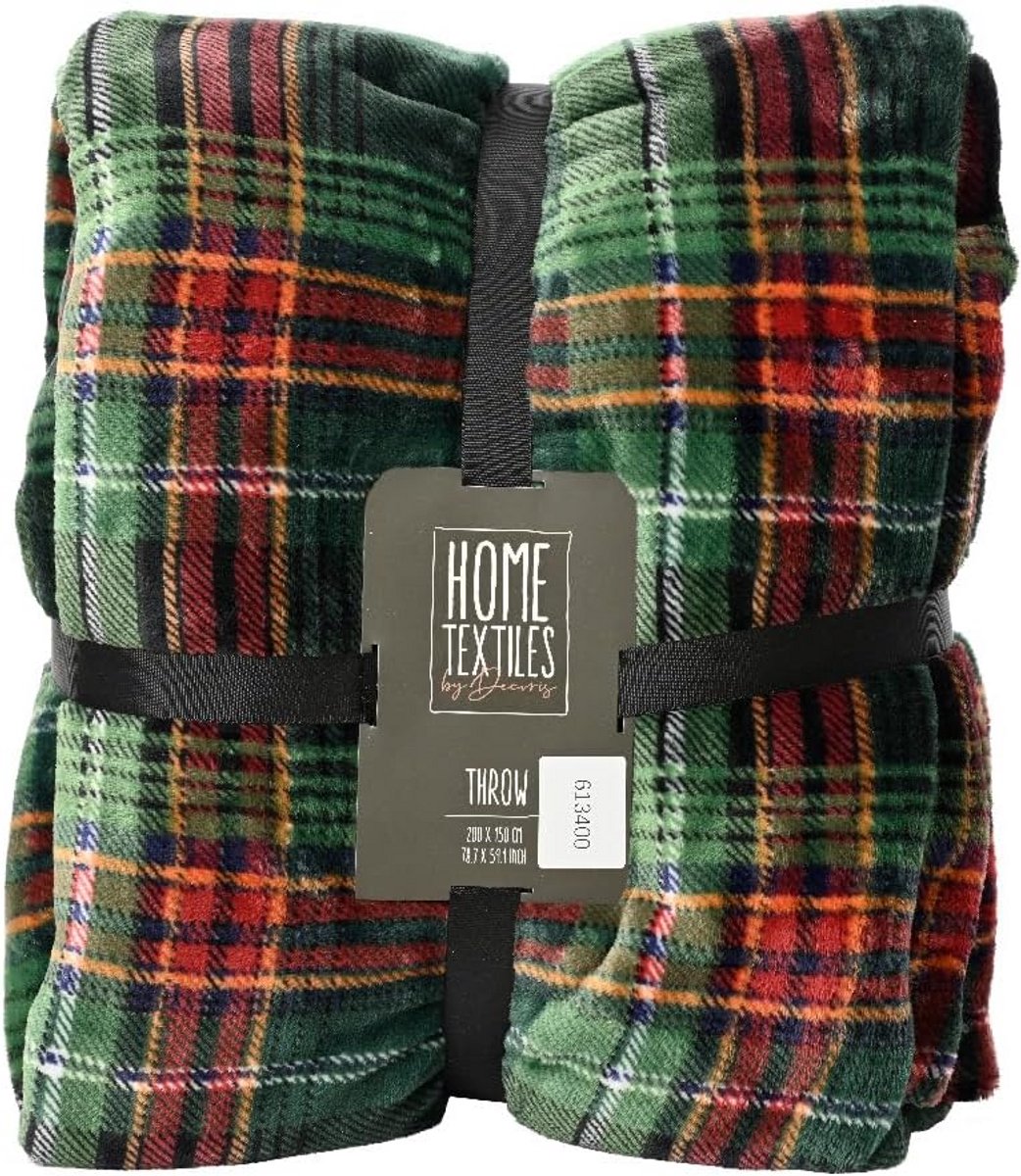 Fleece Deken 150x200 cm Groen Rood Geruit - Warme Plaid voor Gezelligheid