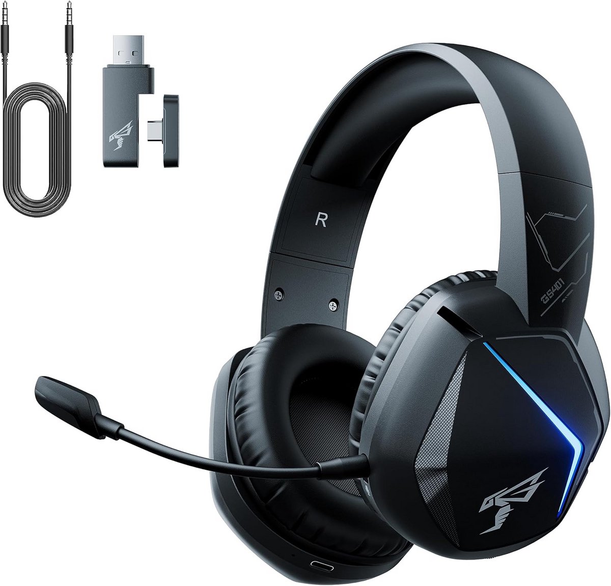 Draadloze Gaming Headset met Microfoon en Bluetooth 5.2 - 45U Batterij, Low Latency, Stereo Geluid voor PC, PS4, PS5, Switch, Smartphone