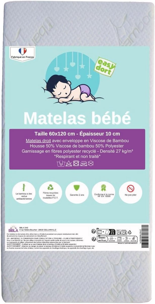 Antibacterieel babymatras 60 x 120 cm met Oeko-Tex-certificaat – Dubbelzijdig en milieuvriendelijk