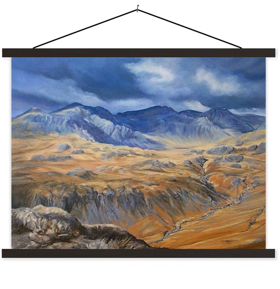 Posterhanger incl. Poster 60x45 cm - Schoolplaat - Olie van het Engelse Lake District - Textielposter - Zwarte latten