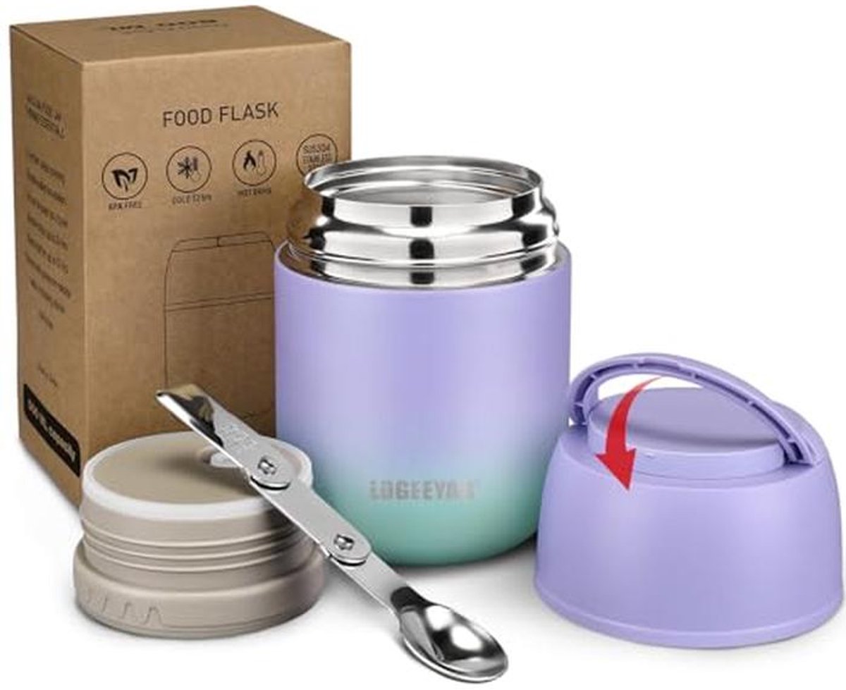 Vacuüm-geïsoleerde thermosfles met lepel - 500 ml voor warme en koude gerechten