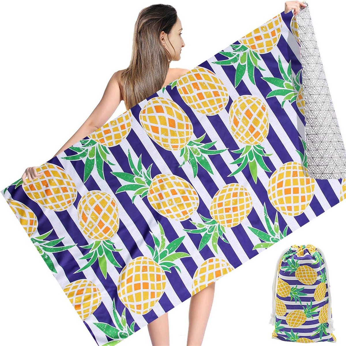 Grote Sneldrogende Microvezel Strandhanddoek 180 x 90 cm met Tas - Zandvrij en Ultralicht 