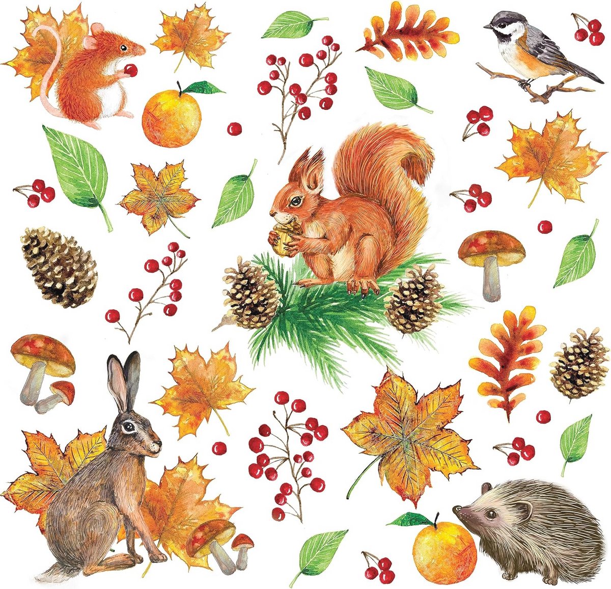 Herfst Servetten met Bladeren en Dieren - 20 Stuks voor Tafel Decoratie