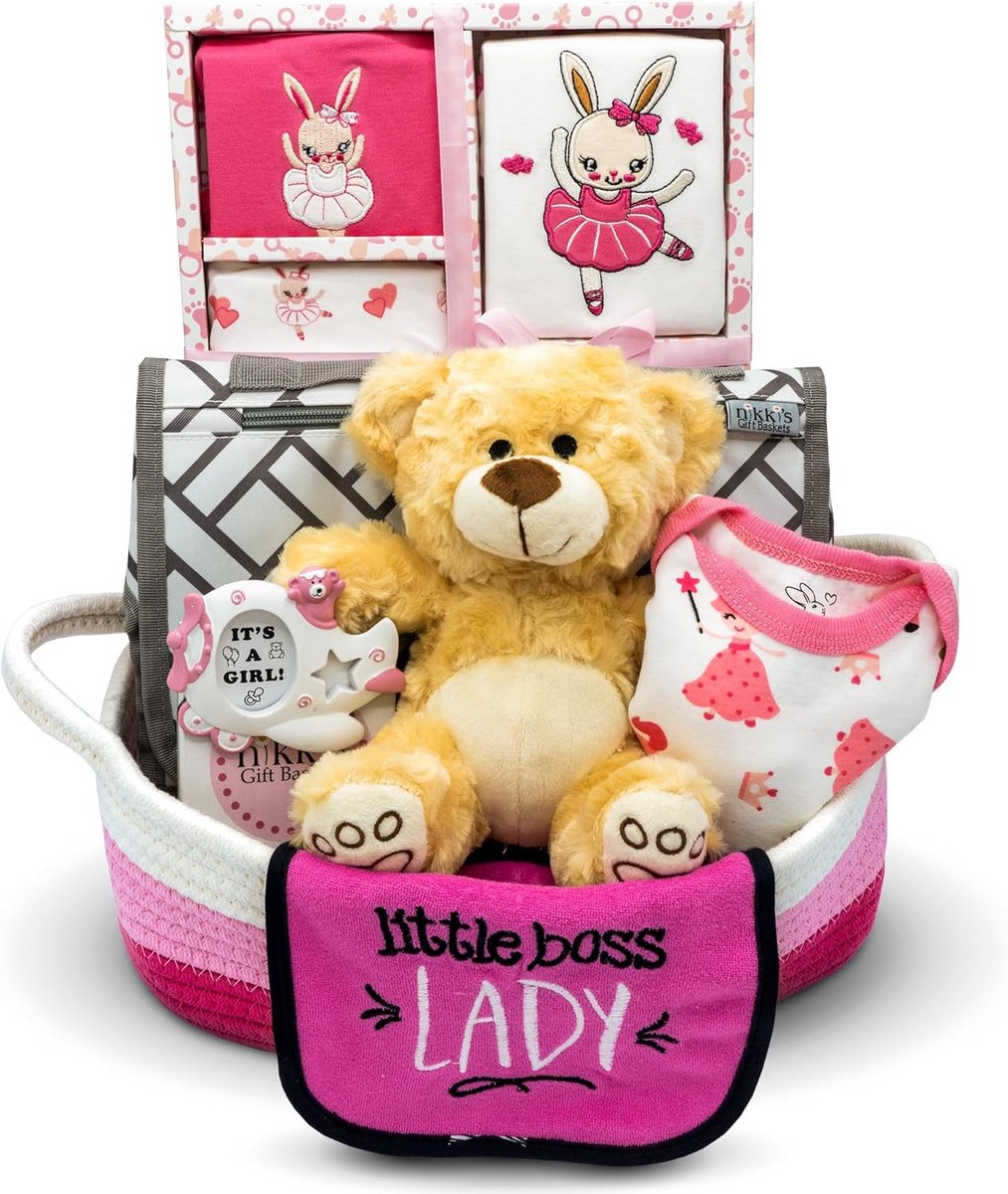 Babymeisje Geschenkenmand met Essentiële Benodigdheden