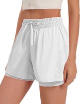 Sportbroek voor dames korte 2-in-1 hardloopshorts met zakken hoge taille