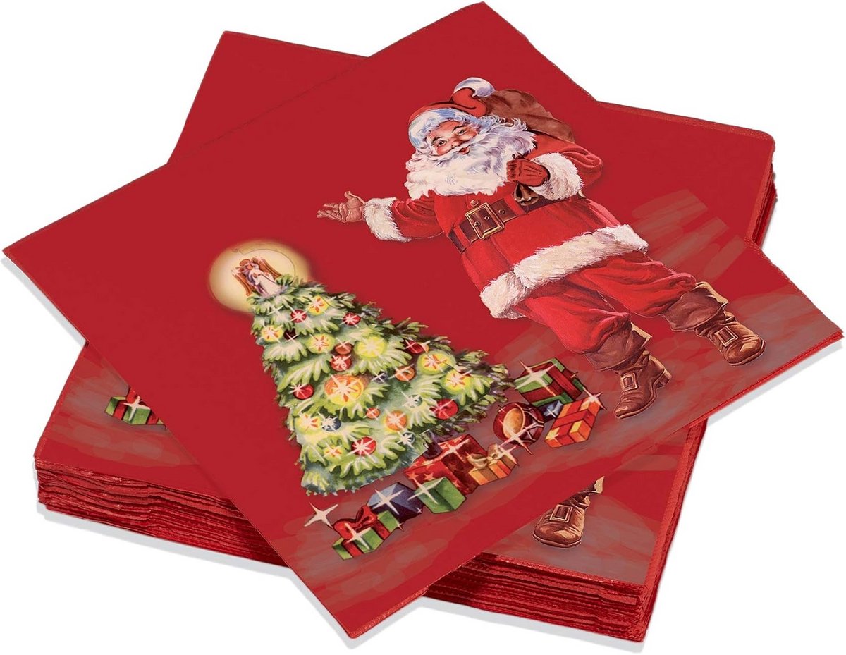 Kerst servetten Santa Claus, 20 stuks, 40 x 40 cm, papieren 3-laags servetten