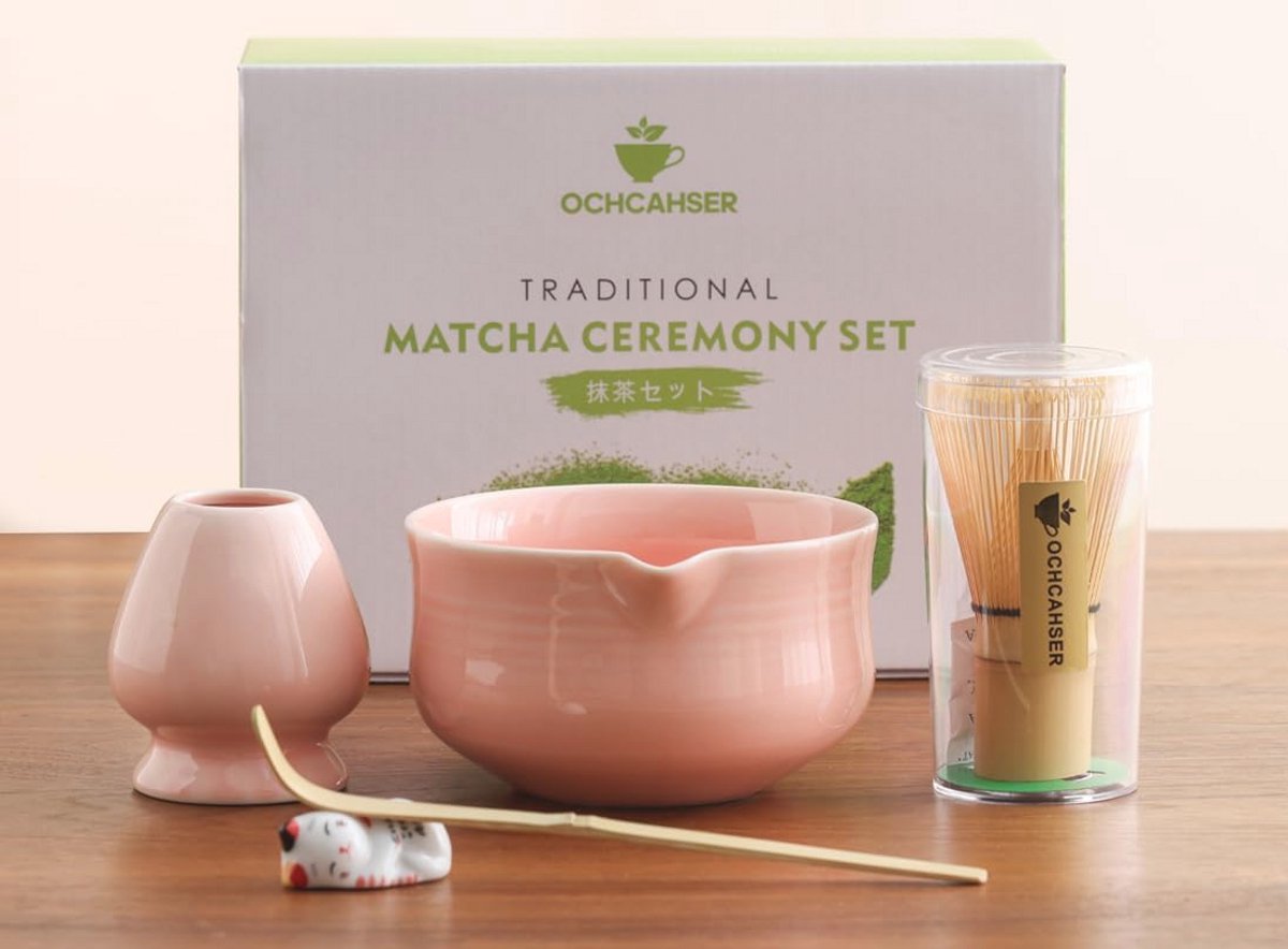 Keramische Matcha-set met Kom, Garde en Bamboe Schep - Japanse Theeservies