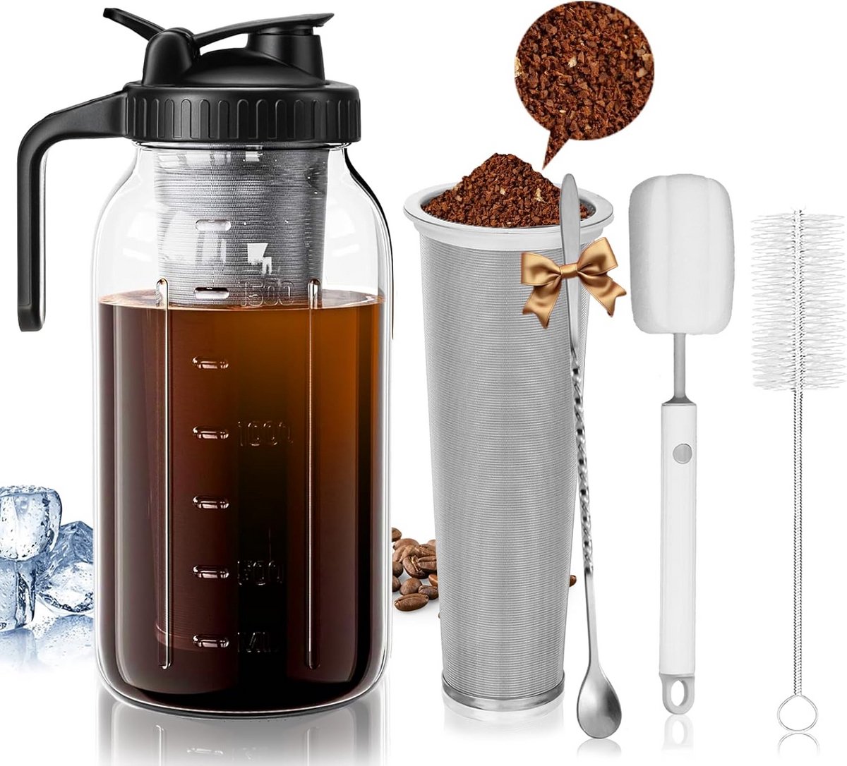 Koud Brouwen Koffiezetapparaat 1 9 L Perfect voor IJskoffie met Ergonomisch Deksel en Vaatwasserbestendig