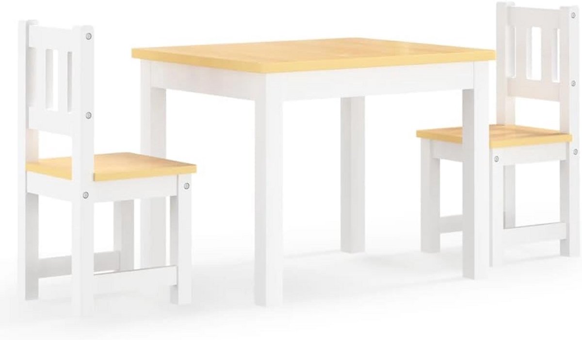 Kindertafel met 2 Stoelen Set - MDF Wit en Grijs - Knutselen, Spelen en Eten