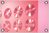 Tuinposter –Roze LP’s aan de Muur– 60x40 Foto op Tuinposter (wanddecoratie voor buiten en binnen)