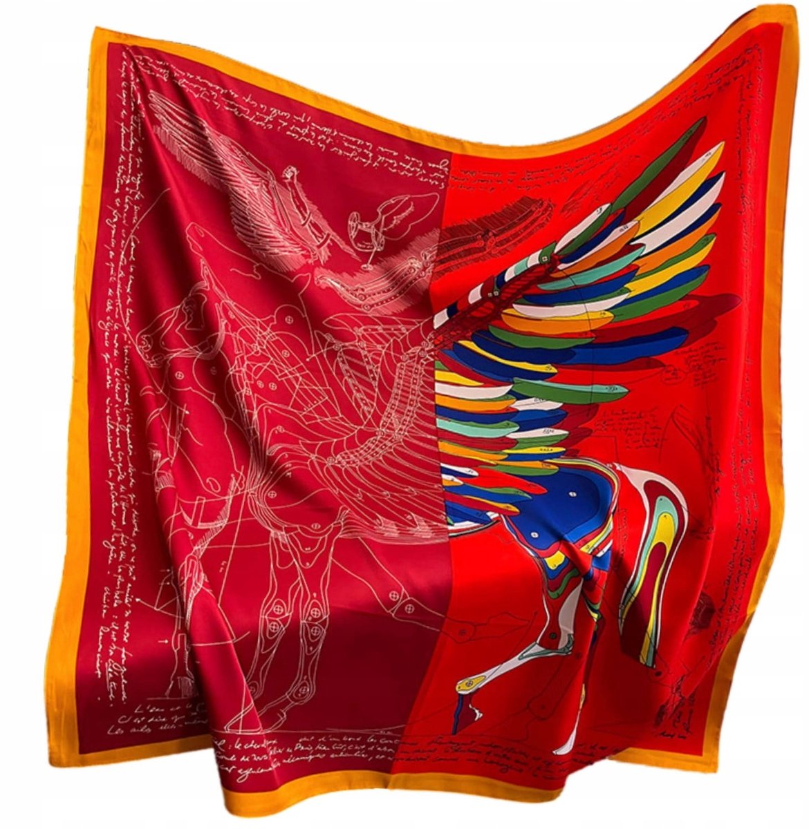 Kamea Dames Sjaal 90x90 Rood Artistiek Vleugel Design