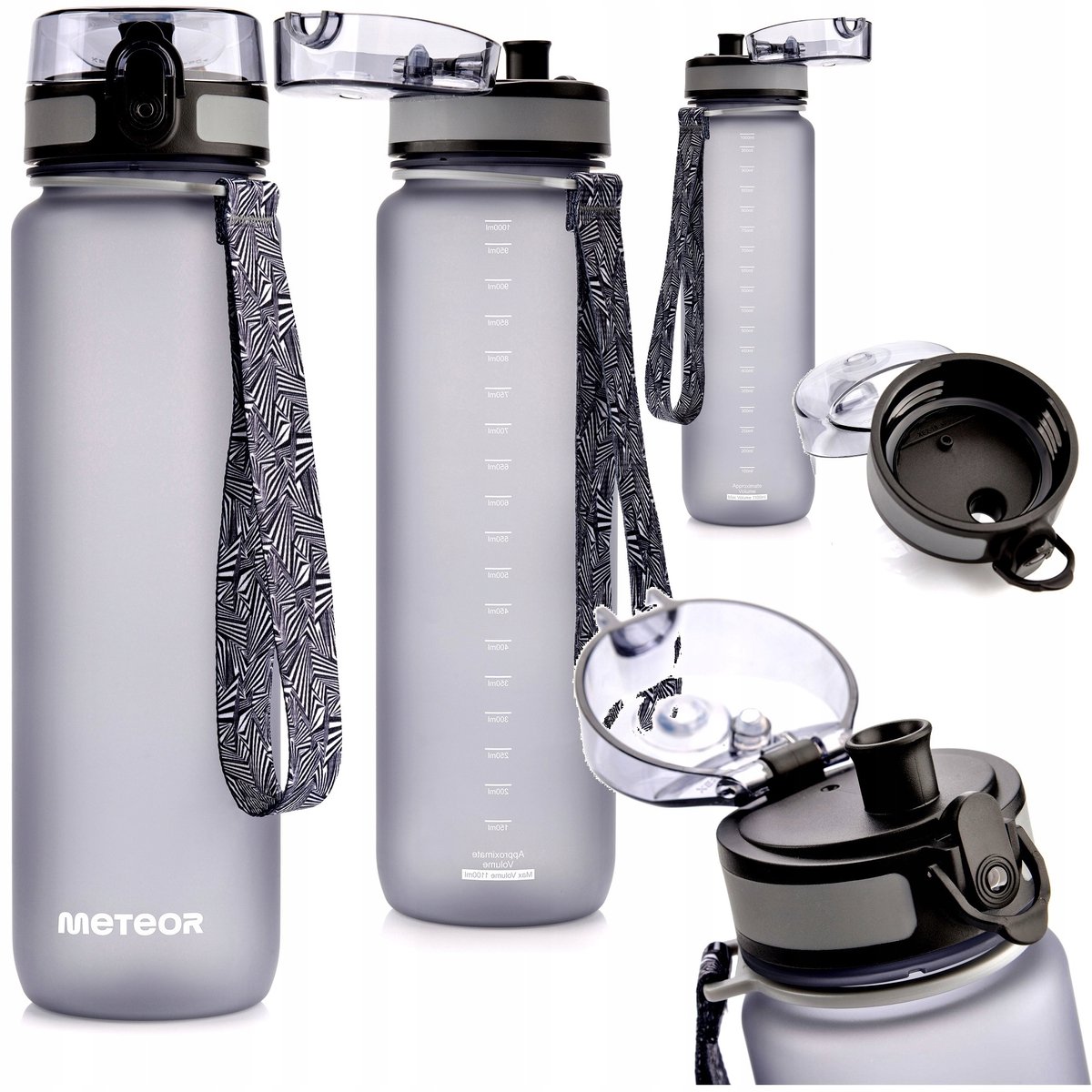 Meteor Sport Bidon 1000ml Grijs - Fitness, Gym, Waterfles