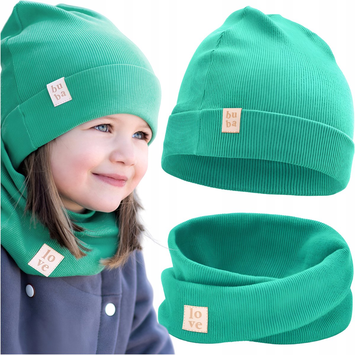 Babymuts en Sjaal Set - Katoen - Neogroen - 40-46 cm