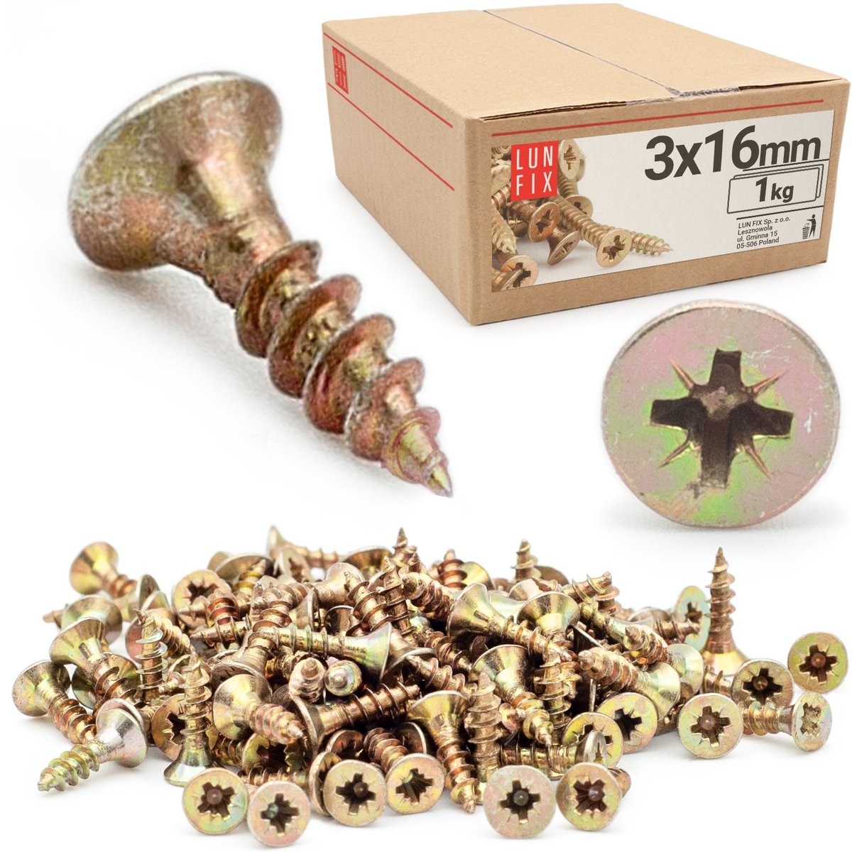 Geharde Houtschroeven 3x16mm Geel Verzinkt 1kg Universeel