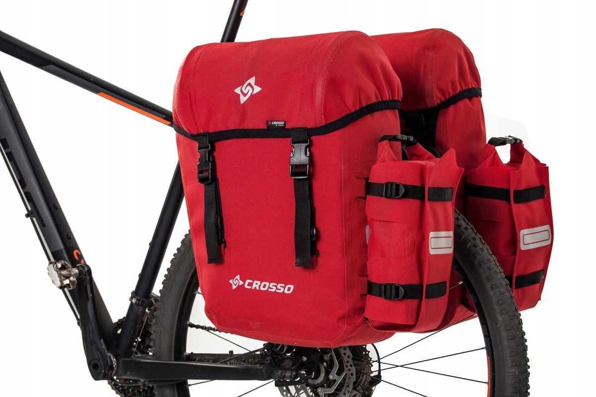 Crosso Expert 66 Fietstassen Set - Rood, 66L, Waterdicht, Rail Systeem