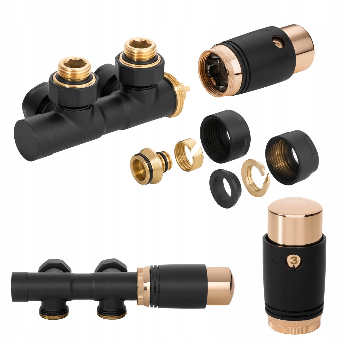 Thermostatische Radiatorafsluiter Duplex Zwart Goud PEX/Koper