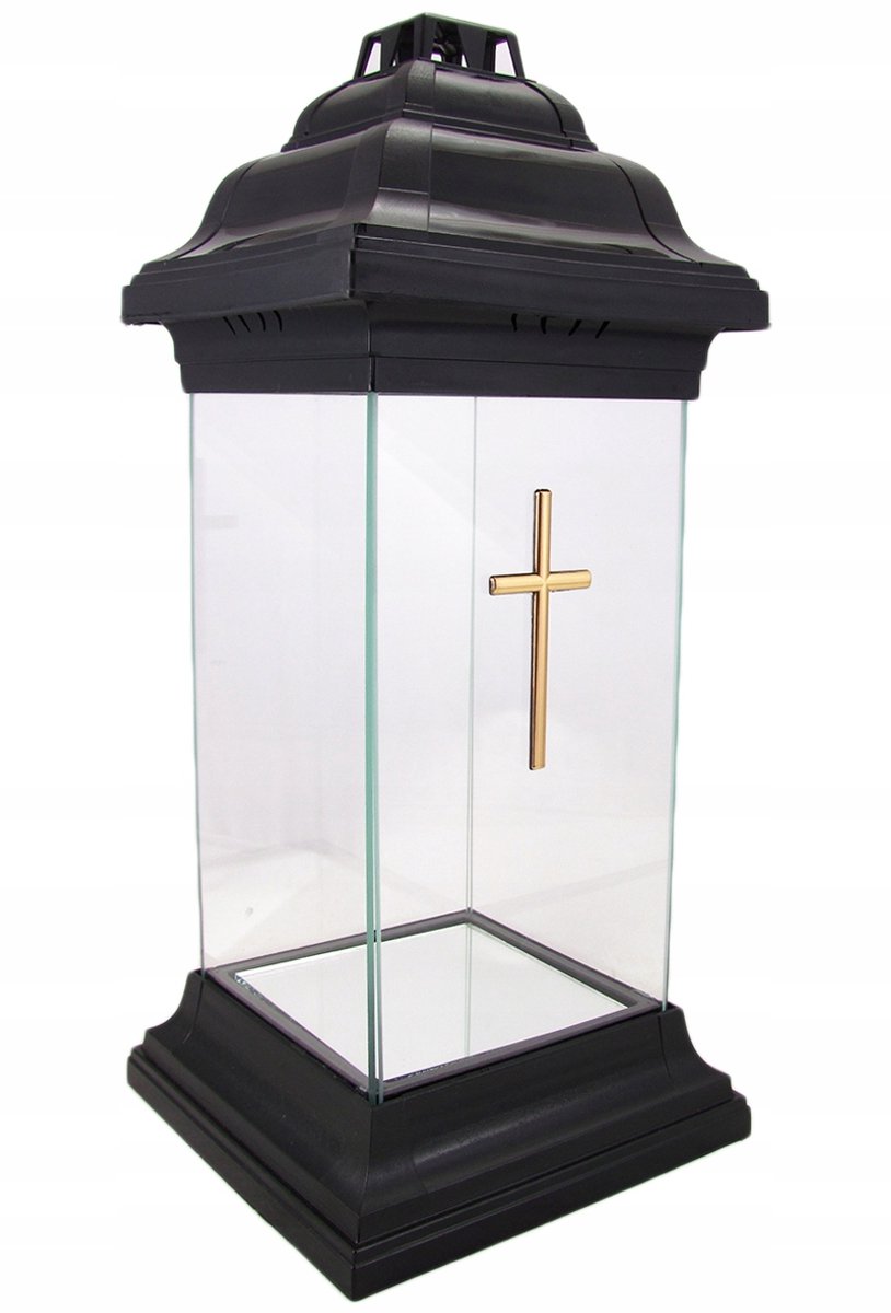 Grote Glazen Grafkapel Lantaarn met Kruis - 39cm Hoog