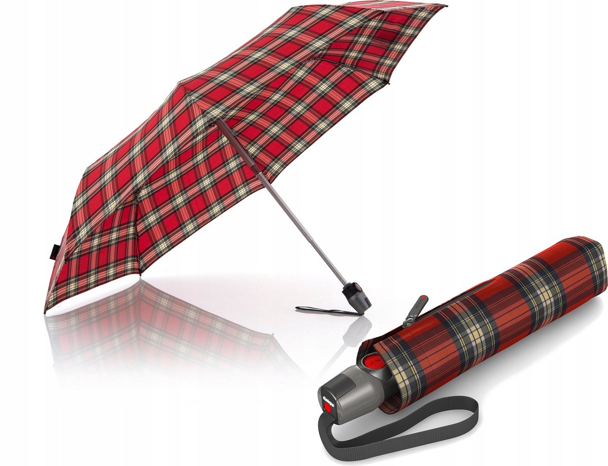 Knirps T.200 Medium Check Rood Automatische Paraplu