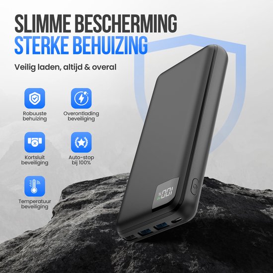 Strex Powerbank - 27.000 mAh - 22.5W Snellader - USB-A/USB-C - LED Indicatie - Universele Powerbank