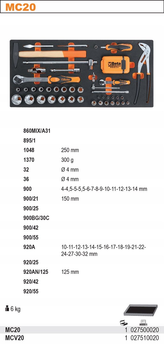 Beta Gereedschap Inlegger Zacht Leeg 2751/MCV20