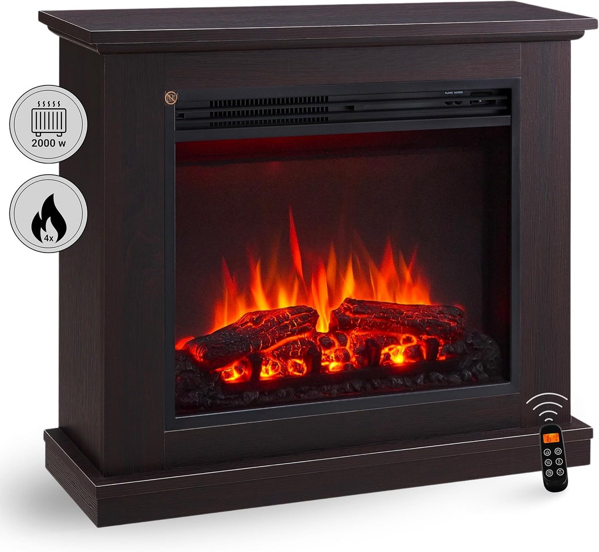 Elektrische Open Haard TasalFurniture Hektor – Vrijstaande Staande Elektrische Haard 2000W met 3D Vlam Effect, LED-Verlichting, Afstandsbediening, Programmeerbare Timer en Thermostaat – Modern Design Zwart