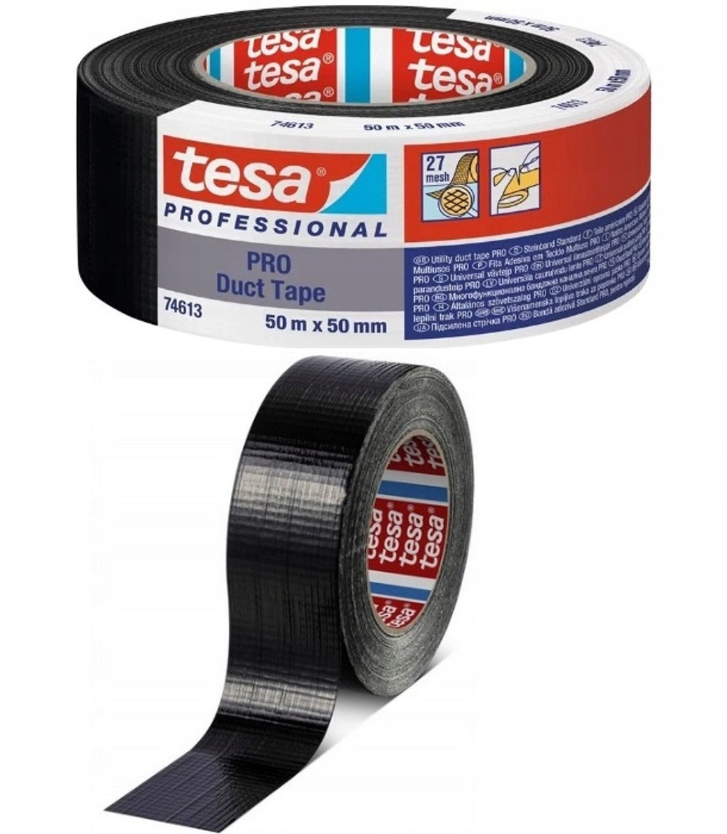 Tesa Duct Tape Zwart 50mm x 50m - Sterke Waterdichte Reparatietape