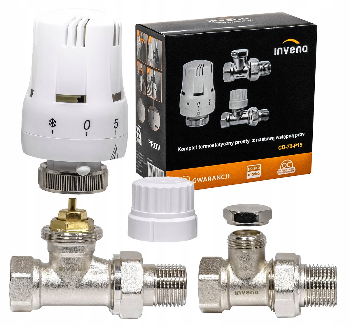 Thermostatische Set Recht met Vooringestelde Klep & Thermostatische Kop