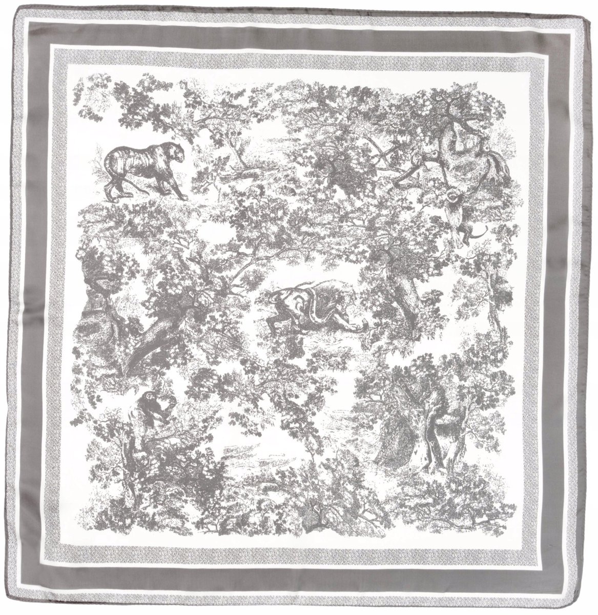Satin Wildcat Sjaal - Lichtgrijs met Tijgerprint