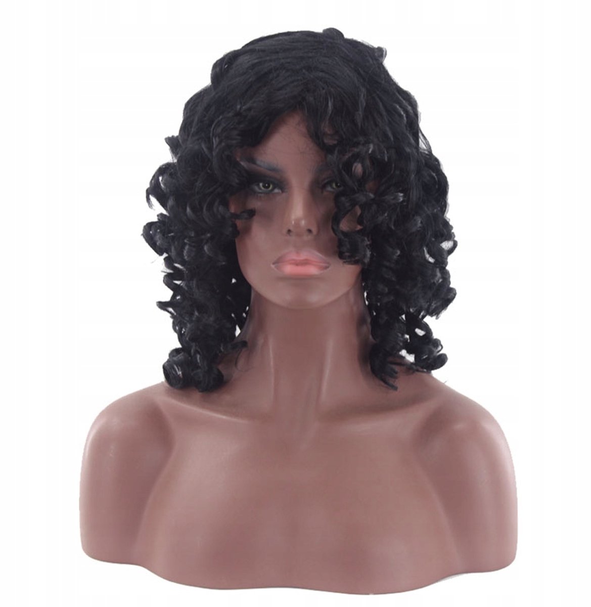 Zwarte Afro Pruik - Korte Krullen, Synthetisch Haar, 25cm