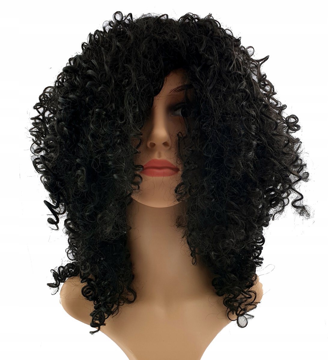 Afro krullend cosplay Glam Rock zwarte pruik - synthetisch