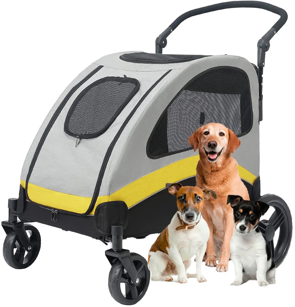 NaevaMi Inklapbare Hondenbuggy - Honden Buggy - Hondenbuggy All Terrain - Hondenwagen - Reistrolley Hond - Hondenbuggy Met Remmen - Hondenkinderwagen - Voor Kleine en Middelgrote Honden en Katten - Verstelbare Handgreep - Tot 20 Kg