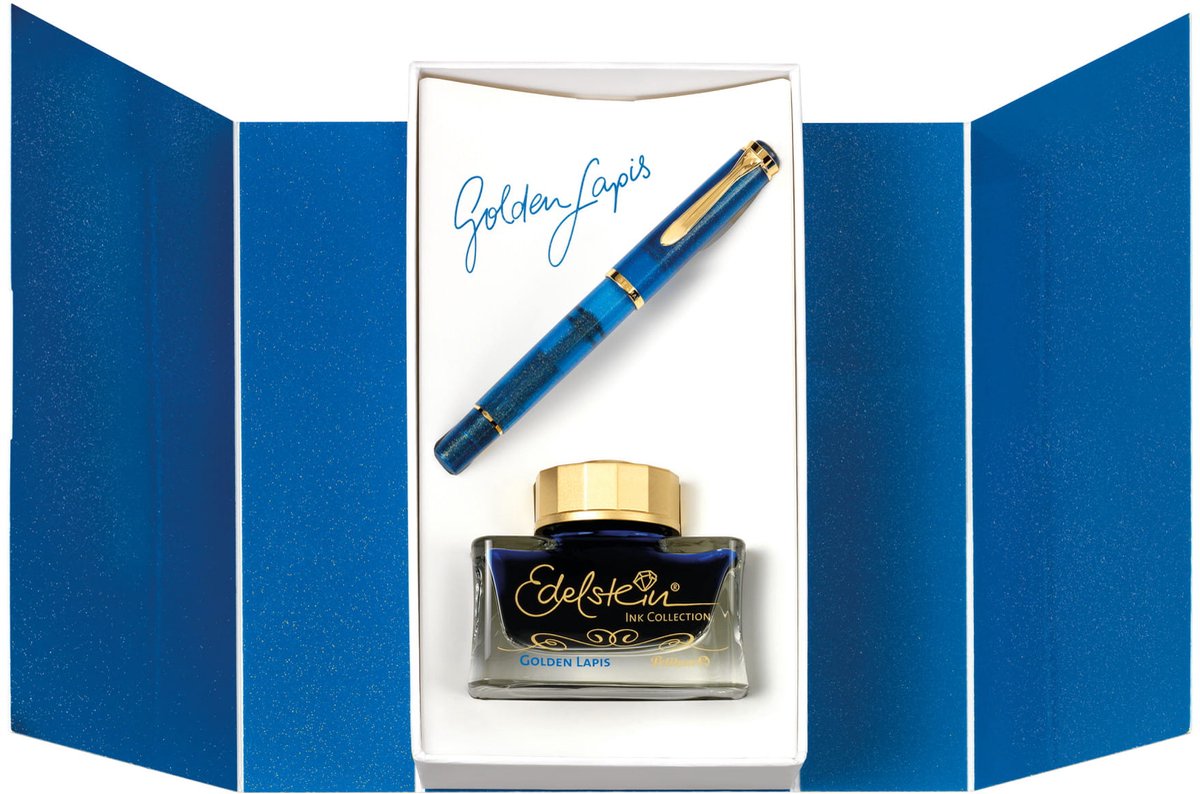 Pelikan M200 Golden Lapis Vulpen F met Edelstein Inkt - Luxe Schrijven
