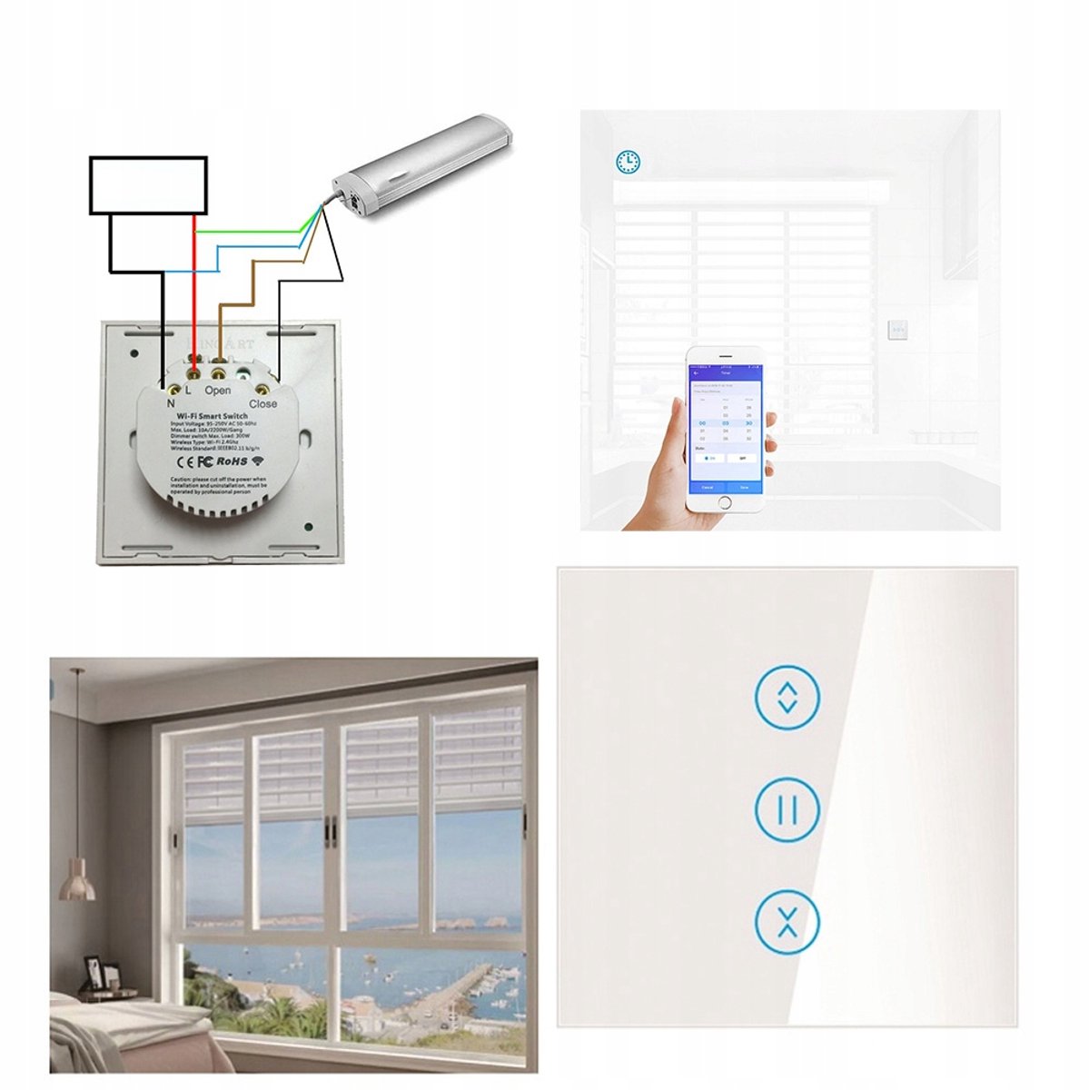 Slanke WiFi Glas Touch Schakelaar voor Gordijnen - Wit