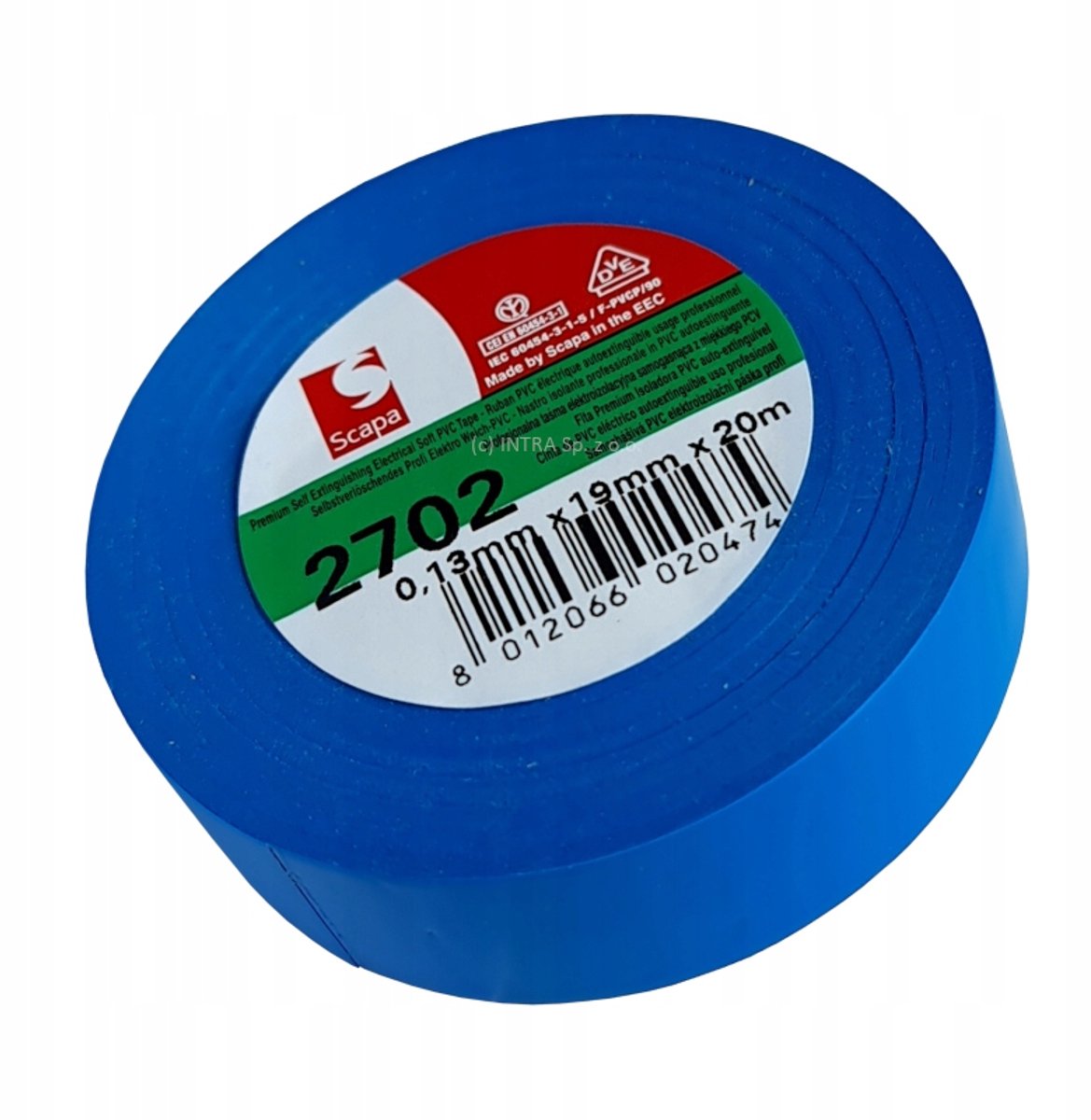 Scapa 2702 PVC Tape Blauw 19mm/20m Zelfdovend EN60454 VDE UL