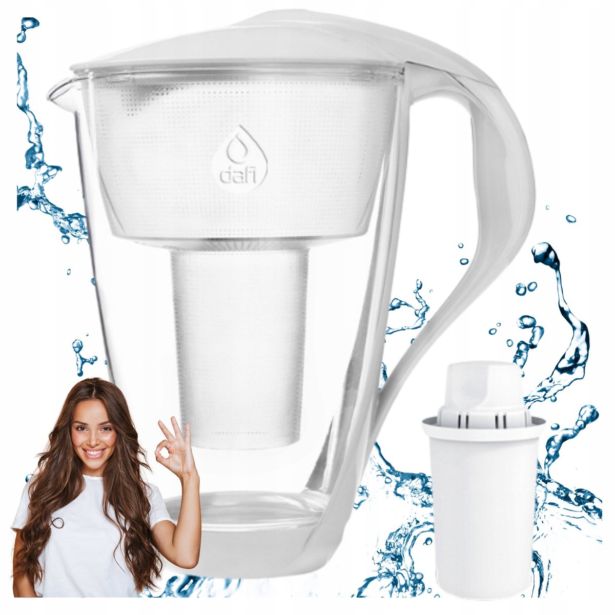 Dafi Glazen Waterfilterkan 2L Wit met LED Indicator + 1 Classic Filter