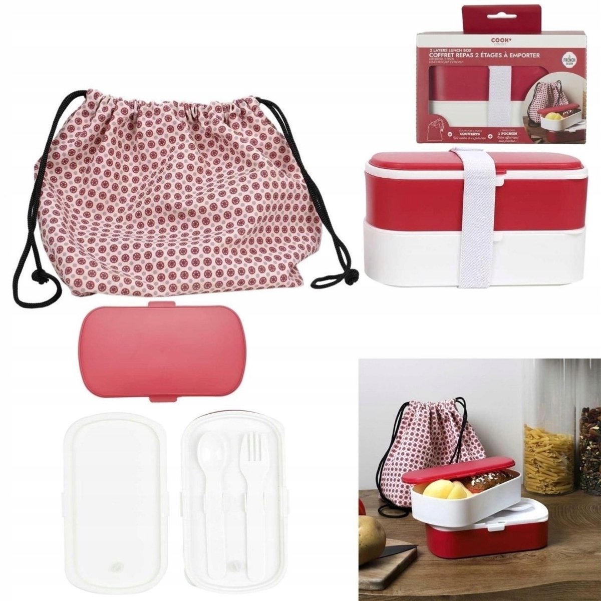 3-delige Lunchbox Set met Tas en Bestek