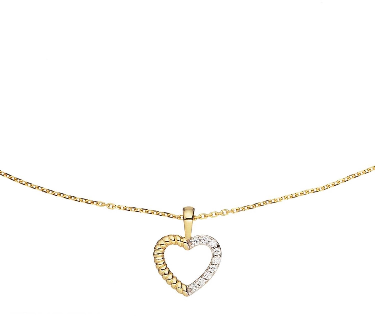 Glow 202.0796.45 Dames Ketting - Collier - Sieraad - Schakelketting - Hart - 14 Karaat Goud - Anker - 1 mm breed - 45 cm lang