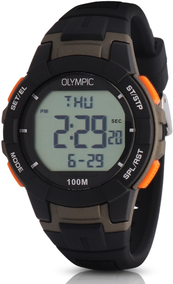 Olympic OL45HKR017 Digital Horloge - Voor Kinderen - Mineraalglas - Kunststof - Zwart - 36 mm breed - Quartz - Gesp - 10 ATM (zwemmen)