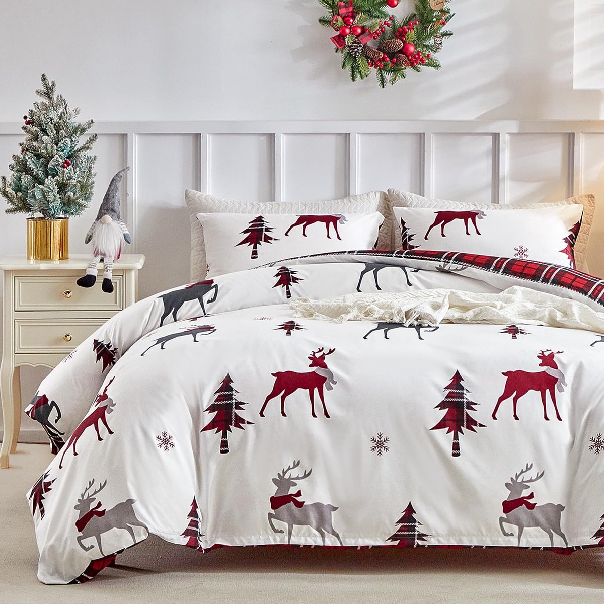 Unyqoos Drie-delige kerst beddenset met rendiermotief voor gezellige winternachten Kerstmis