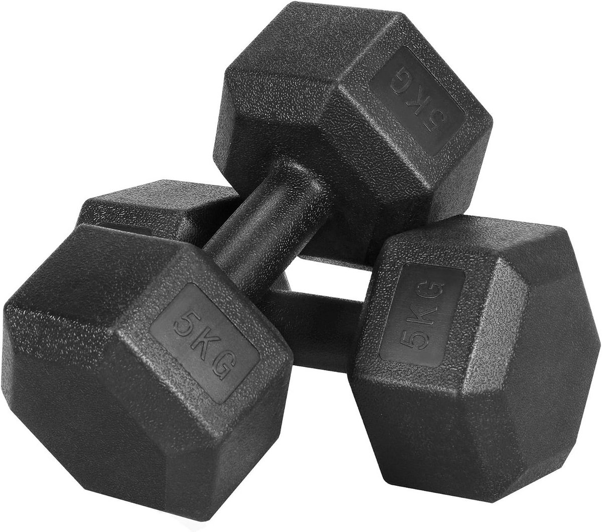 Yaheetech 2 stuks halterset 5 kg korte halters rubber gietijzer hexagon halters gewichten training voor aerobic, gymnastiek en fitness