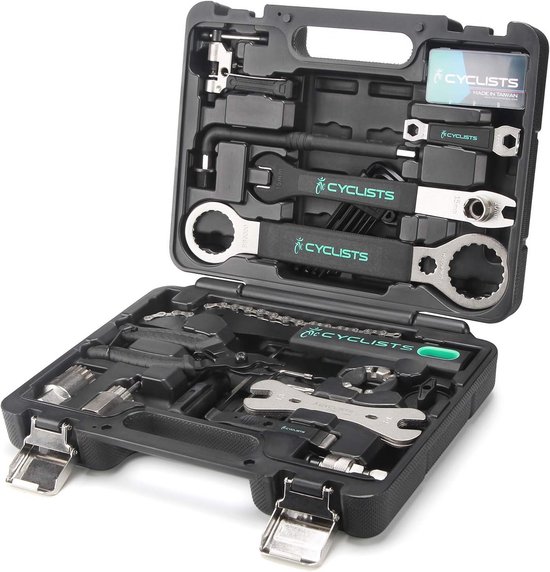 CXWXC Fietsreparatieset, draagbare fiets-gereedschapskoffer, fietsgereedschapsset voor fiets, banden, ketting, montage, reparaties, fietsgereedschapsset met draagtas (rood) (18-delig