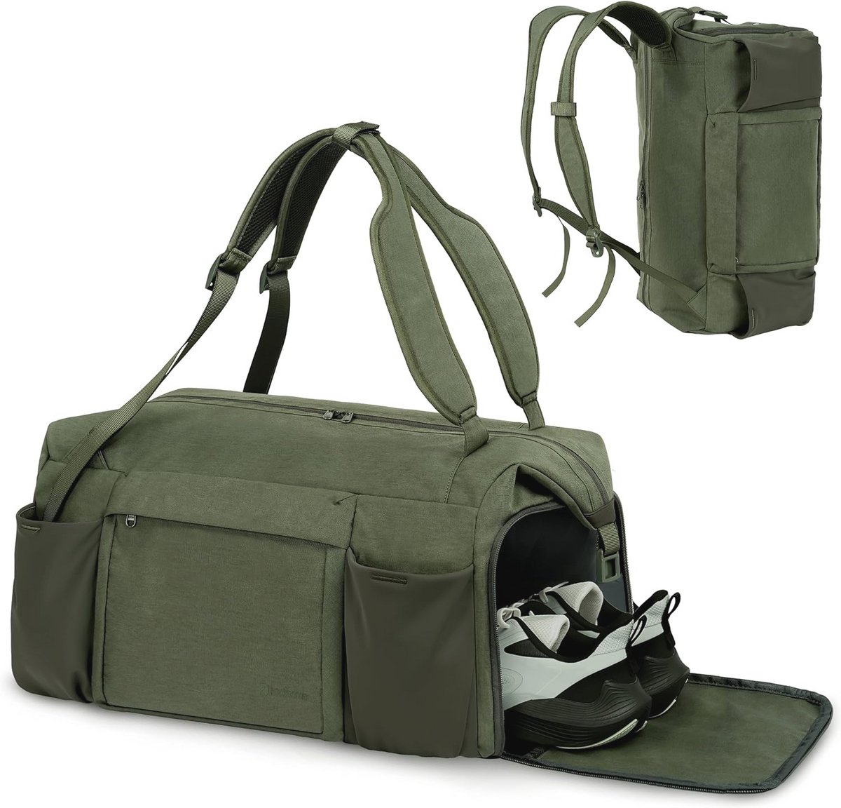 Sporttas 45 Liter met Schoenenvak en Nat Compartment - Reis- en Fitnessbag voor Mannen en Vrouwen - Donkergroen