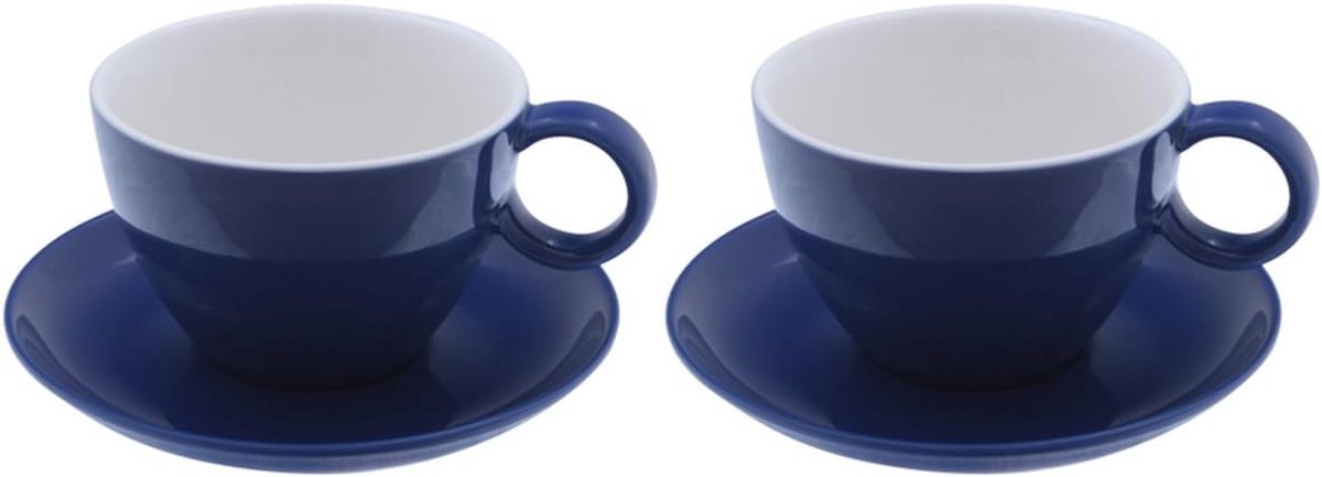 Set van 2 Grote Koffiekopjes met Schotels Blauw - 415 ml Porselein